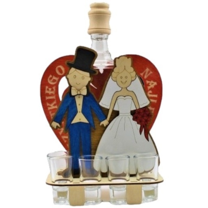 Kancsó 6 vodkás pohárral, Üveg/Fa, 0,5 L