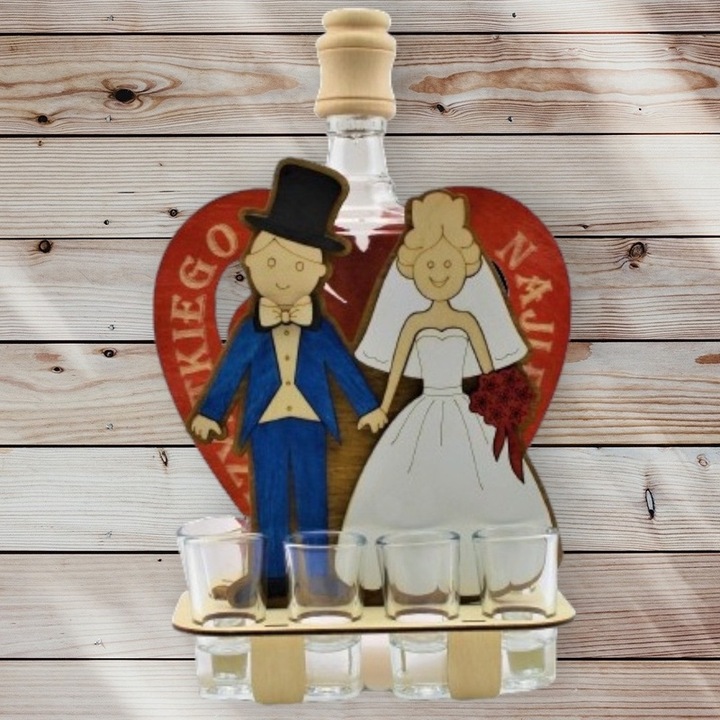 Kancsó 6 vodkás pohárral, Üveg/Fa, 0,5 L