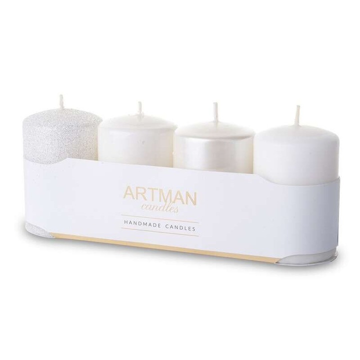 Комплект от 4 свещи, Арт-Пол, Парафин, Бяла, 9х6х6 см