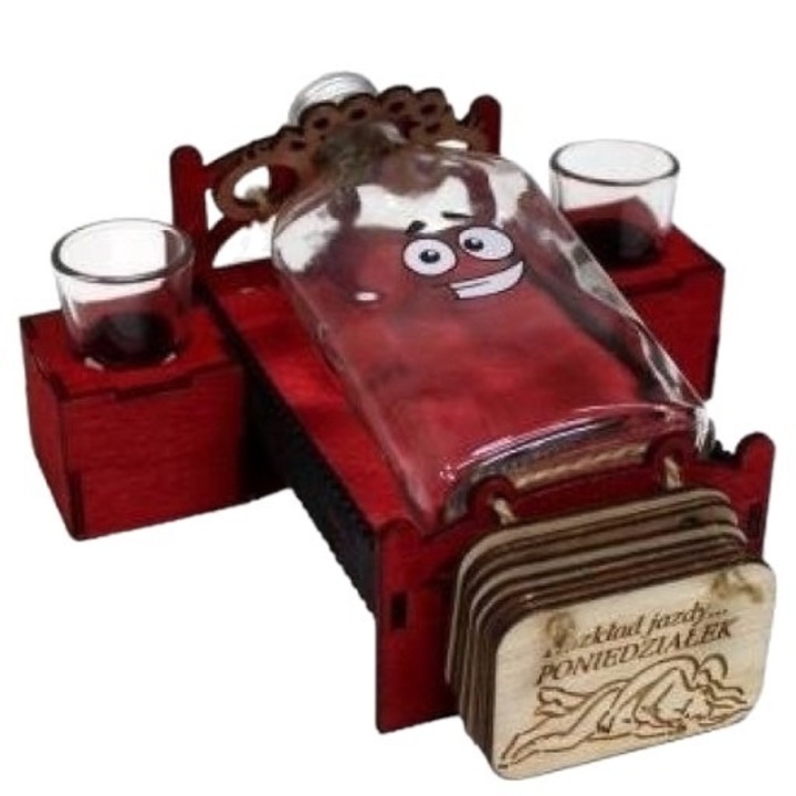 Комплект гарафа и чаши Anapol Lozko Malzenskie, качествено стъкло, дървена поставка, 0.5л