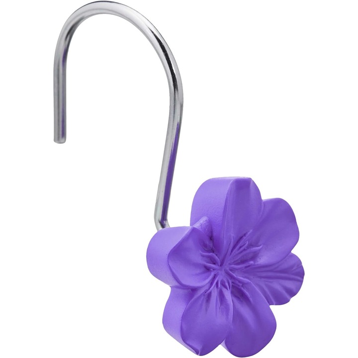 Carlige pentru perdele de dus, Amazon basics, motiv floral, violet set de 12