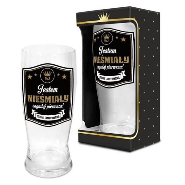 BGtech üvegbögre, 500 ml, átlátszó, hímzett üzenettel, ajándék készlet