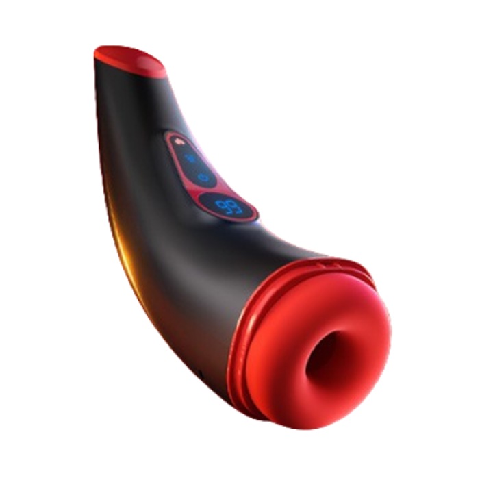 Masturbator electric pentru barbati, incalzire la 42℃, 9 moduri de aspiratie si vibratie, ecran LCD, vagin 3D realist, material TPE, costum, negru si rosu