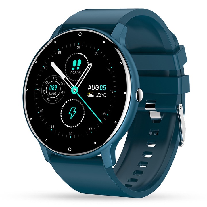 BIRAI okosóra és fitnesz karkötő, Android és IOS, TFT Full Touch 1,28 hüvelykes, vékony, hívások, mikrofon, hangszóró, értesítések / SMS-ek / közösségi média, fizikai aktivitás figyelése, alvás, pulzusszám, lépésszámláló, vízálló, kék