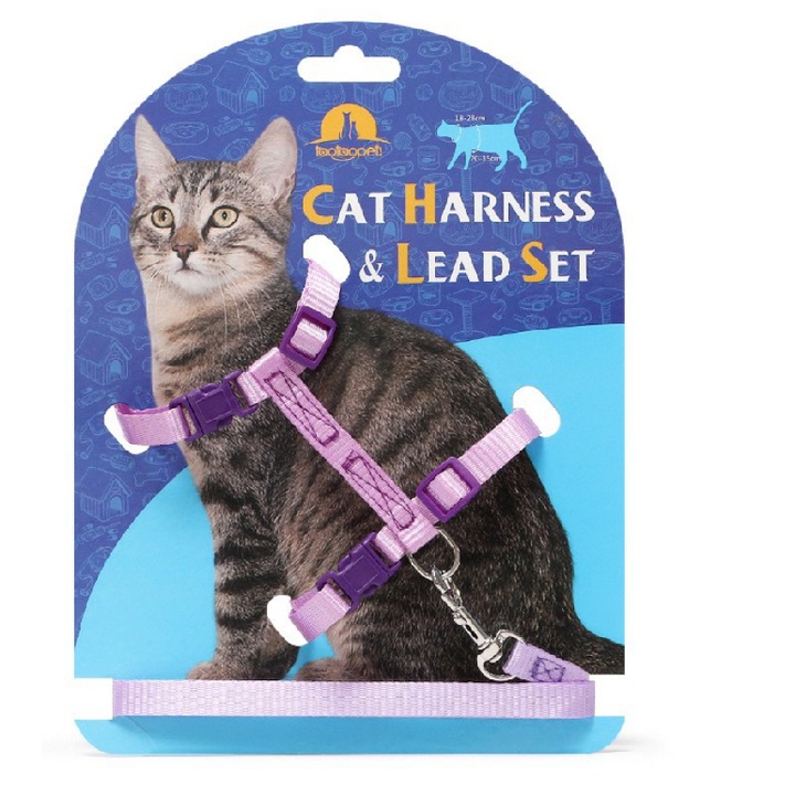 Нагръдник с повод за котки 120*1.0см, лилав