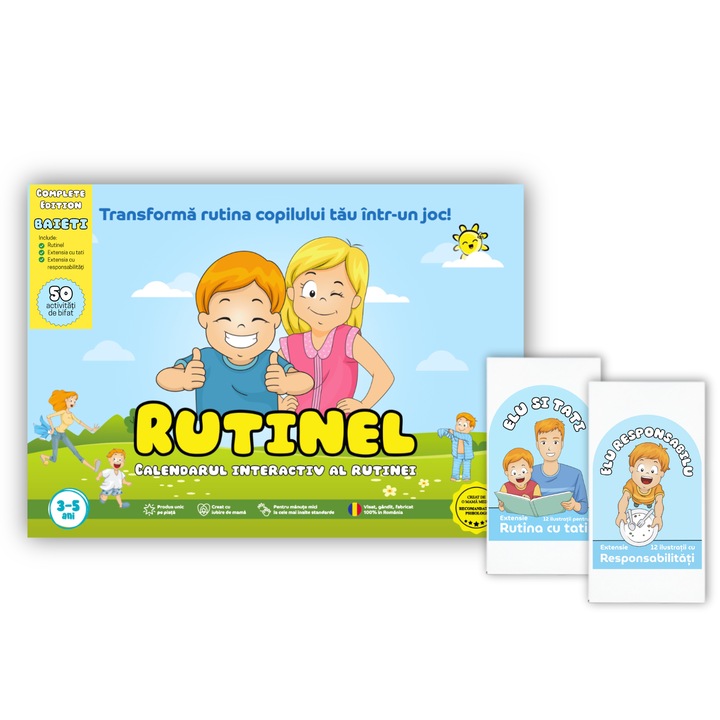 Joc educativ Rutinel Complete Edition - Joc educativ si 2 extensii, 50 activitati pentru rutina zilnica a baietilor