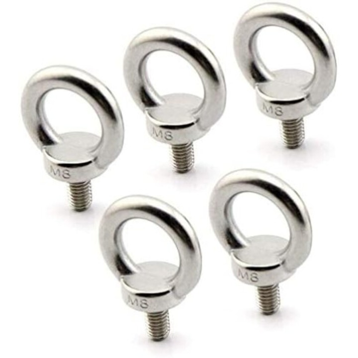 Emelőszem készlet M8, rozsdamentes acél, 20 mm, 48 mm, ezüst, 5 db-os