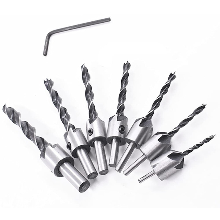 Set de burghie cu conic din otel carbon, Enforose, design cu cinci muchii, ajustabile, pentru lemn, multicolor