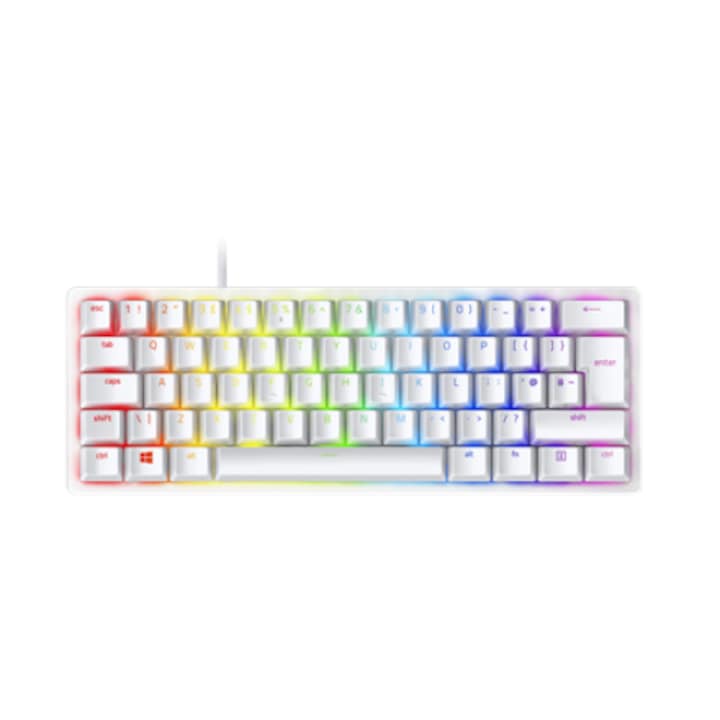 Клавиатура Gaming Razer Huntsman Mini 60%, LED RGB, USB-C, бяла
