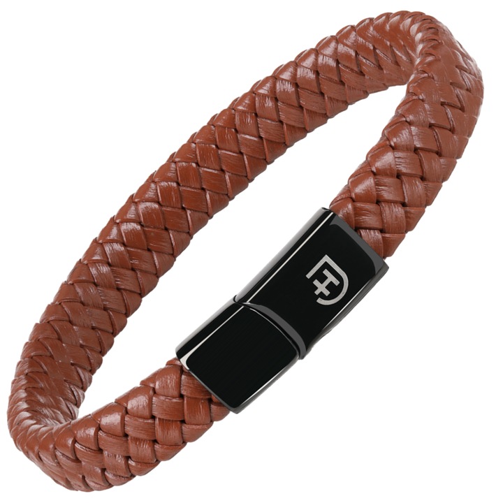 Leather Bracelet, Negru/Maro deschis