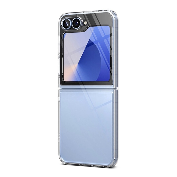 Crystal-Clear tok, kompatibilis a Samsung Galaxy Z Flip6 / Flip 6 telefonnal, BlendIn minimalista kialakítás, könnyű, ütéscsillapítás, egyedülálló, hosszú élettartamú, sárgulásgátló technológia, katonai szabvány MIL-STD 810G-516.6, átlátszó