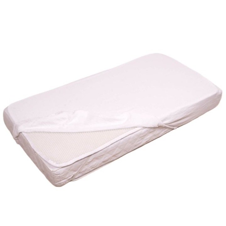 Set cearceaf si topper saltea antisufocare si antitranspiratie Kidizi® 3D AirFlow 120x60 cm, cearceaf din muselina bumbac 100%