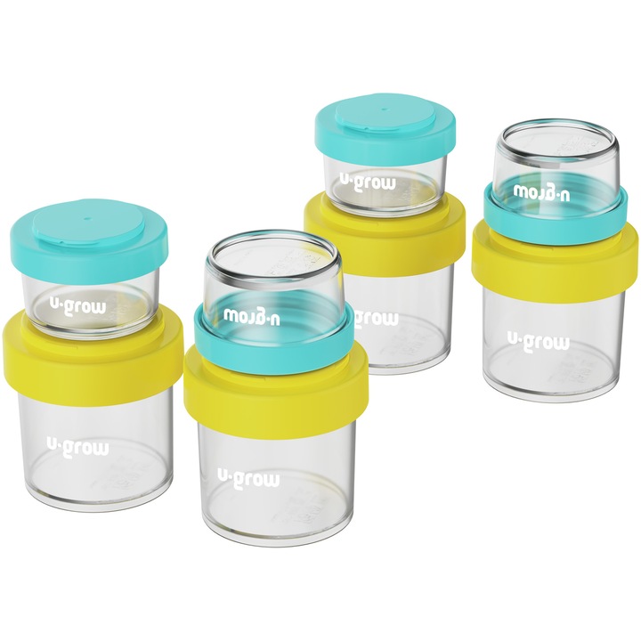 Комплект от 8 контейнера с капак за съхранение на бебешка храна U-Grow, 4x80ml + 4x220ml