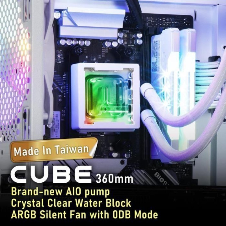 Охладител, Bitfenix, Cube AIO 360, бял, 14.2x46.5x20.8cm