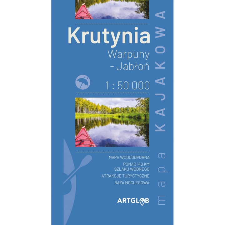 Harta kajakowa Krutynia - Warpuny Jablon 1:50 000, ArtGlob, laminata, 122x225mm, 2 pagini