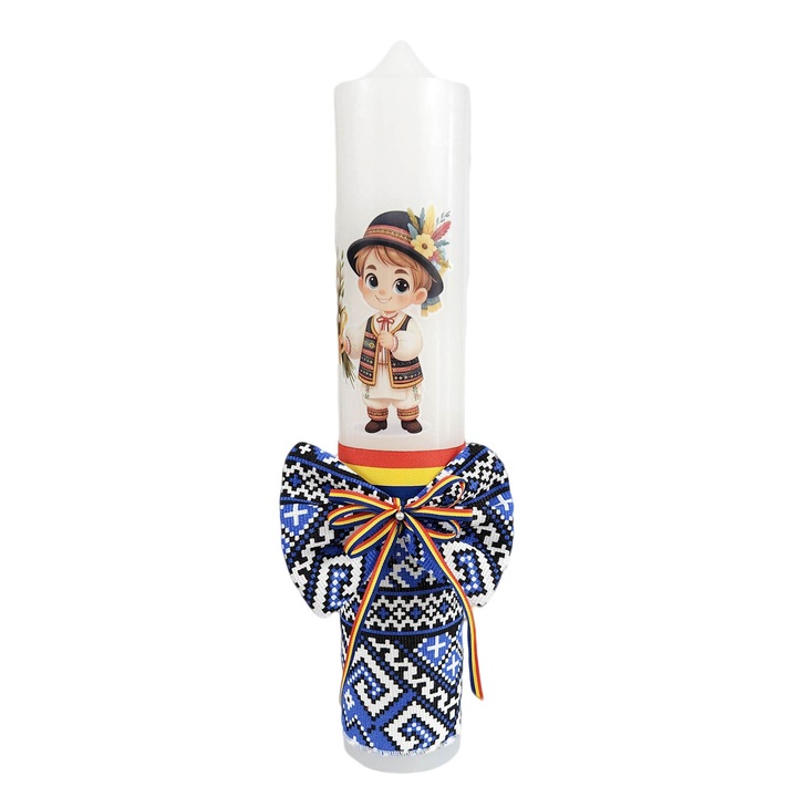 Lumanare botez traditionala pentru baieti, culoare albastra