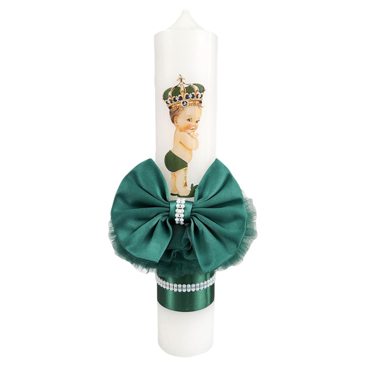 Lumanare botez, model Print, glob culoare verde