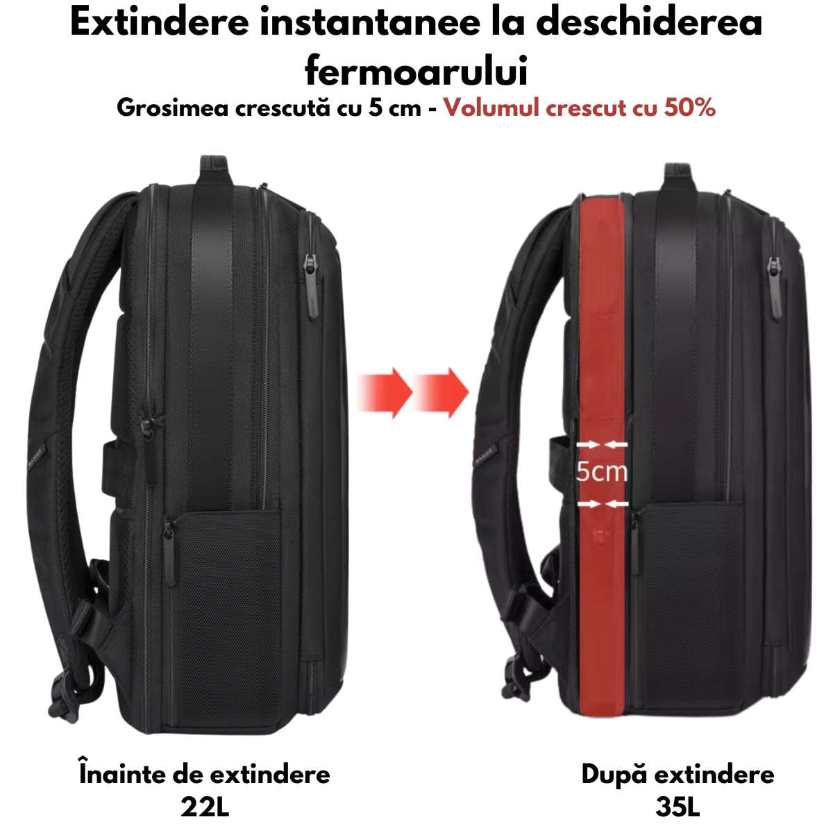 Rucsac Multifunctional pentru Laptop de 15.6 inch, de Calatorie, BANGE, Extensibil cu Port de Incarcare USB integrat, Design Casual, Buzunare Multiple, Impermeabil, Rezistent la uzura, 43x31x16 cm, Negru