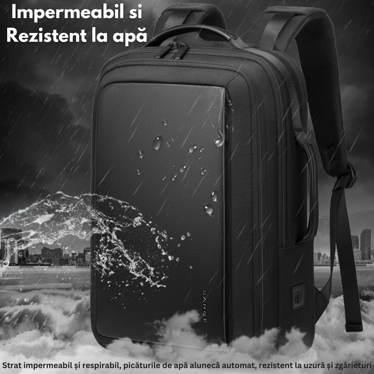 Rucsac Multifunctional pentru Laptop de 15.6 inch, de Calatorie, BANGE, Extensibil cu Port de Incarcare USB integrat, Design Casual, Buzunare Multiple, Impermeabil, Rezistent la uzura, 43x31x16 cm, Negru