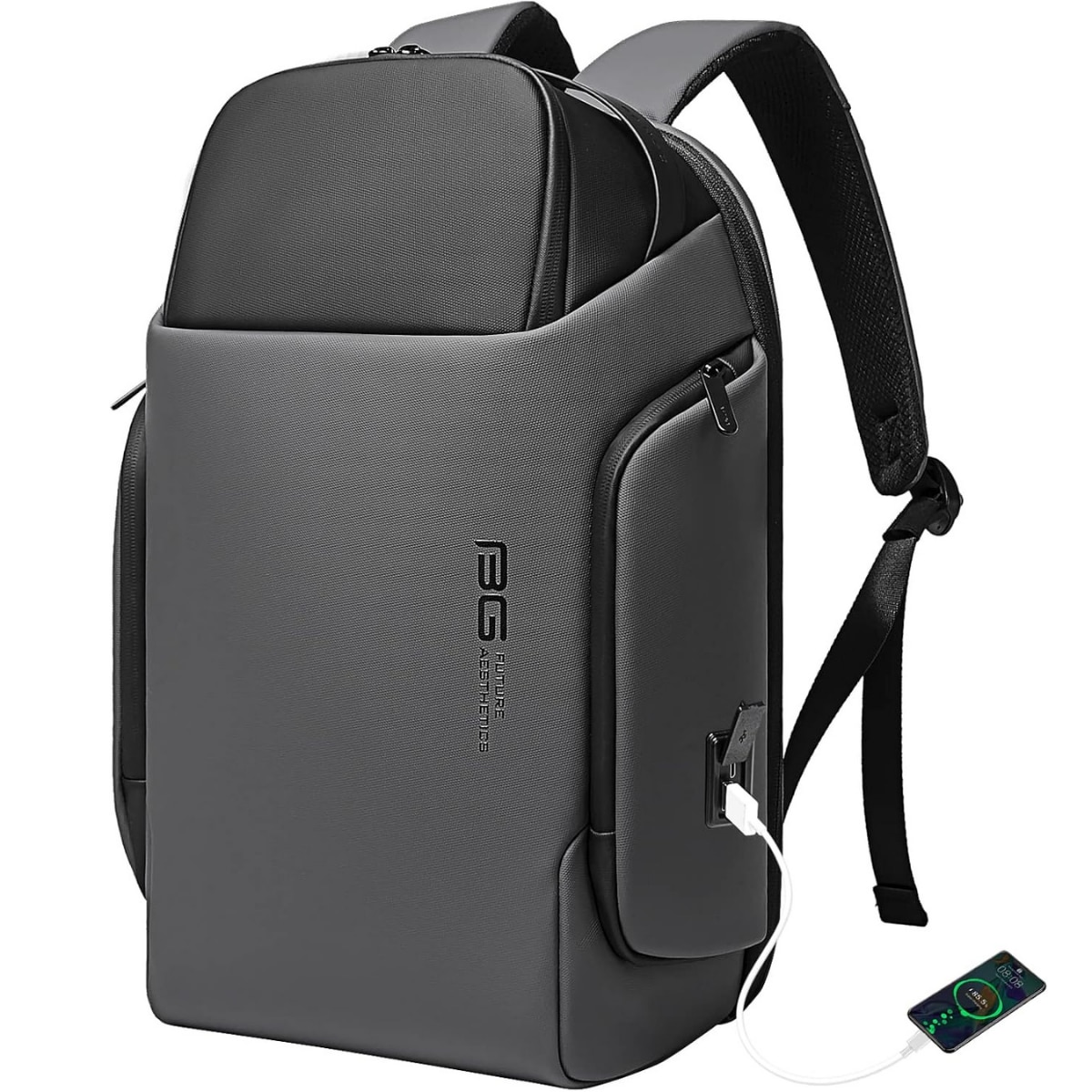 Rucsac Multifunctional pentru Laptop de 15.6 inch, de Calatorie Unisex, Design Smart Casual, cu multiple Compartimente si deschidere 180°, Buzunar Anti Soc, Protectie Superioara BANGE, Impermeabil, Port incarcare USB, pentru Business, 44x31x15 cm, Gri