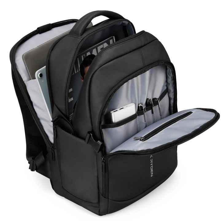 Rucsac pentru Laptop de 16 inch, Multifunctional, Stil Casual MARK RYDEN, Design Ergonomic si Confortabil, Compartimente Multiple, Port USB Integrat, Impermeabil, pentru Calatorii si Business, 46x32x16 cm, Negru