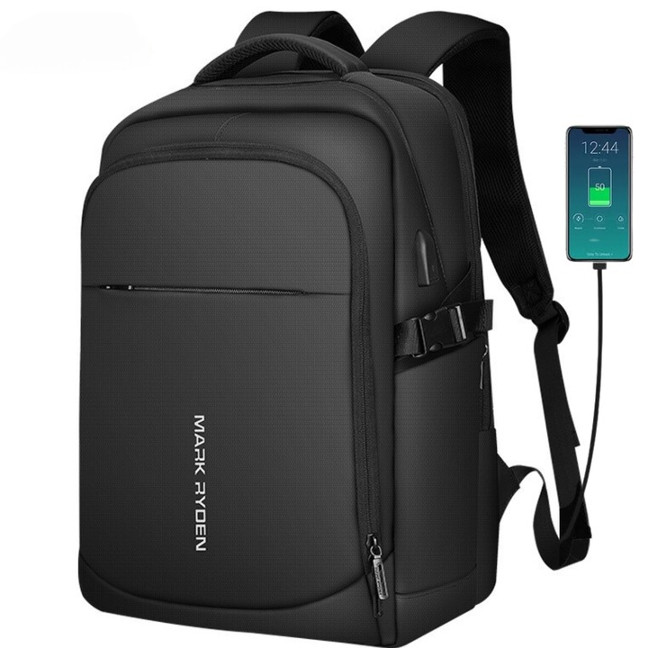 Rucsac pentru Laptop de 16 inch, Multifunctional, Stil Casual MARK RYDEN, Design Ergonomic si Confortabil, Compartimente Multiple, Port USB Integrat, Impermeabil, pentru Calatorii si Business, 46x32x16 cm, Negru