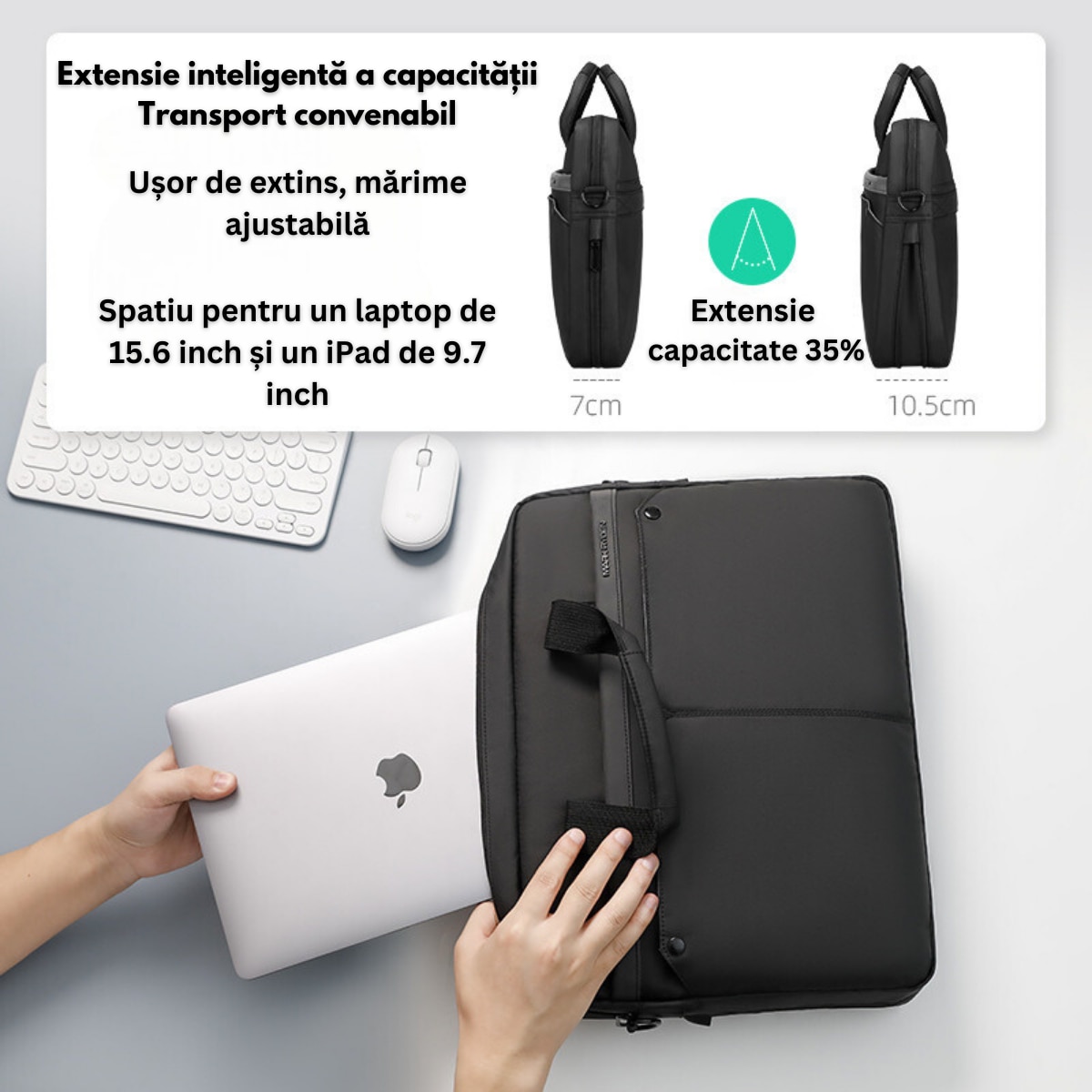 Geanta pentru Laptop si Tableta 15.6 inch, Design Elegant Casual-Business Mark Ryden, de umar, cu Compartimente Protejate, Impermeabila, Rezistenta la Uzura si Socuri, Ergonomica, 41.5 cm x 30.5 cm, Negru
