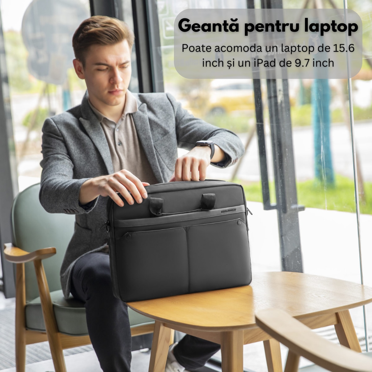 Geanta pentru Laptop si Tableta 15.6 inch, Design Elegant Casual-Business Mark Ryden, de umar, cu Compartimente Protejate, Impermeabila, Rezistenta la Uzura si Socuri, Ergonomica, 41.5 cm x 30.5 cm, Negru