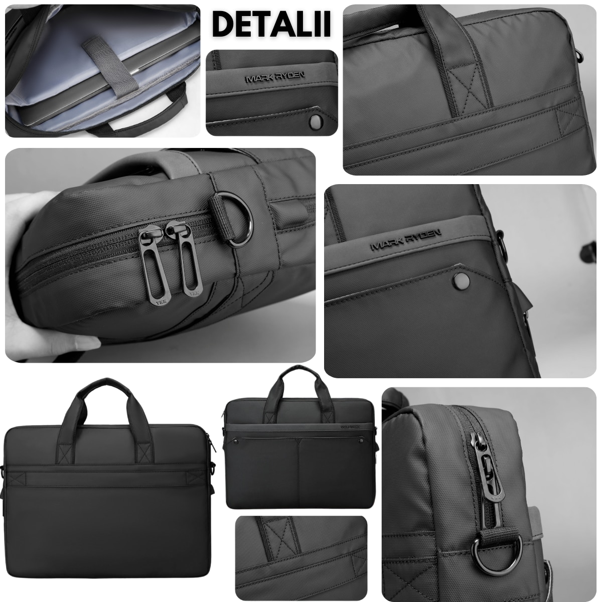 Geanta pentru Laptop si Tableta 15.6 inch, Design Elegant Casual-Business Mark Ryden, de umar, cu Compartimente Protejate, Impermeabila, Rezistenta la Uzura si Socuri, Ergonomica, 41.5 cm x 30.5 cm, Negru
