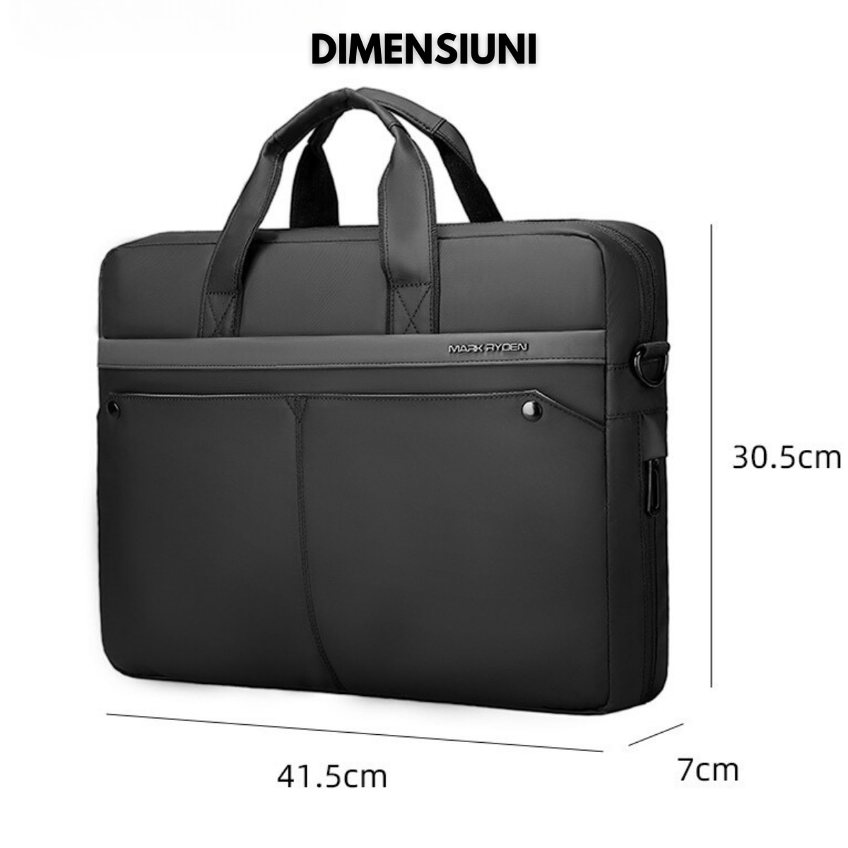 Geanta pentru Laptop si Tableta 15.6 inch, Design Elegant Casual-Business Mark Ryden, de umar, cu Compartimente Protejate, Impermeabila, Rezistenta la Uzura si Socuri, Ergonomica, 41.5 cm x 30.5 cm, Negru