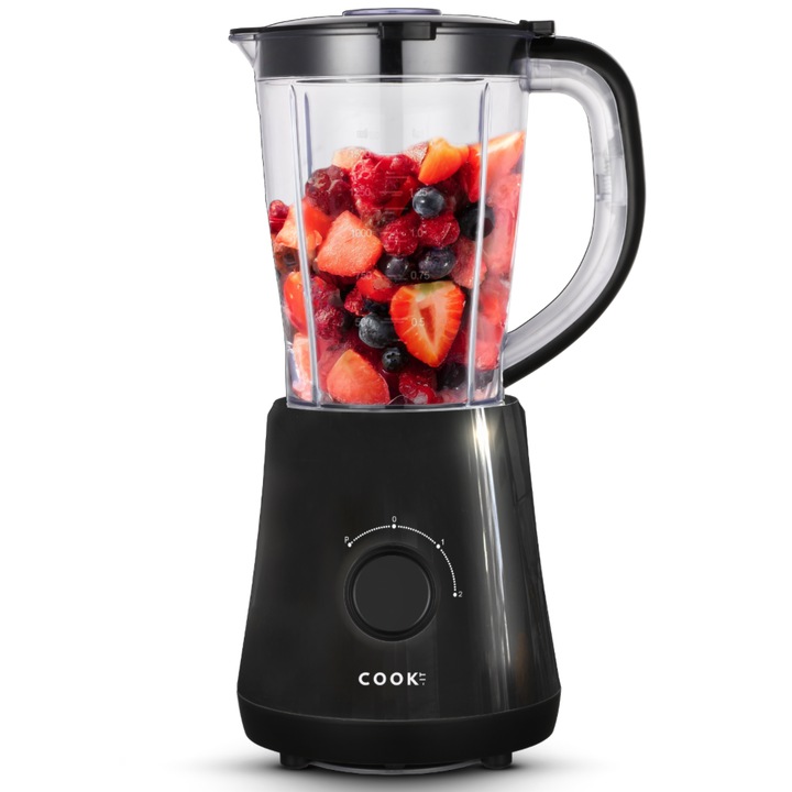 Блендер COOK-IT, 500W, 1,5 л, 2 скорости + импулсна функция, Ножове от неръждаема стомана, Функция за раздробяване на лед, Противохлъзгаща основа, Черен