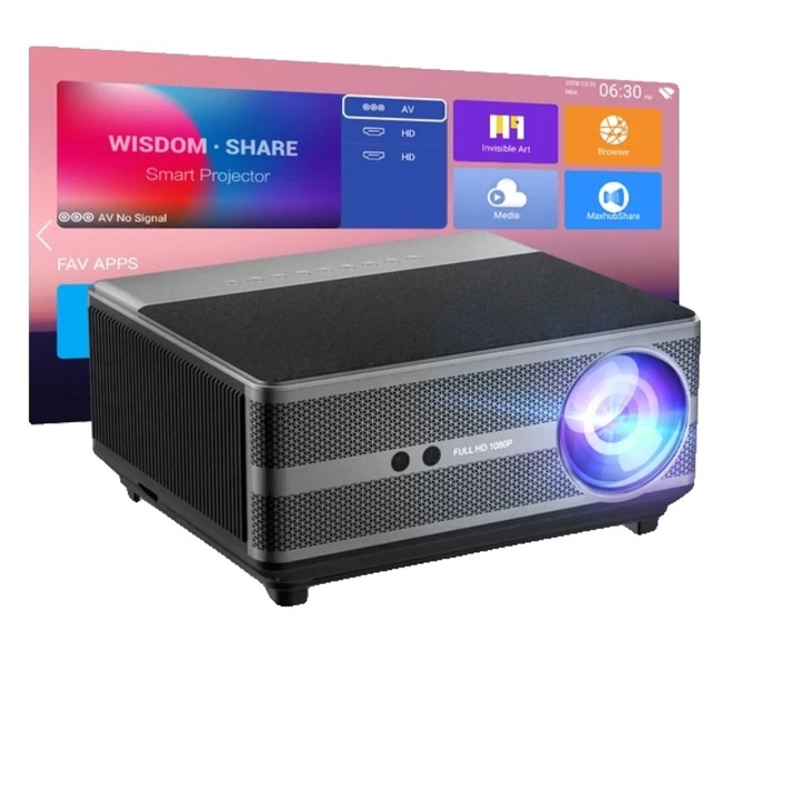 Videó projektor, 1080P Full HD, 12000 lumen, WiFi, 6D automatikus korrekció, fekete