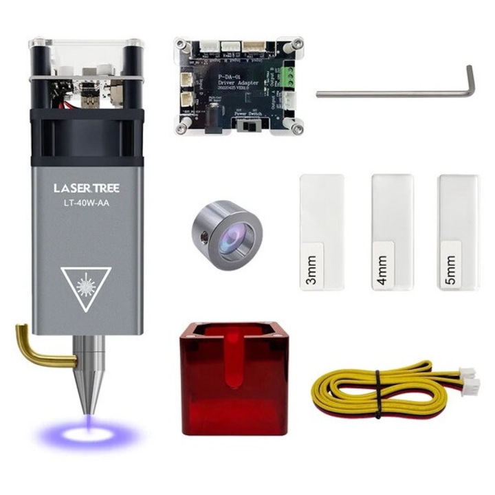 Модул, Лазерен, 10W, 450 nm, CNC съвместим, 40 x 40 x 121 mm, сребрист