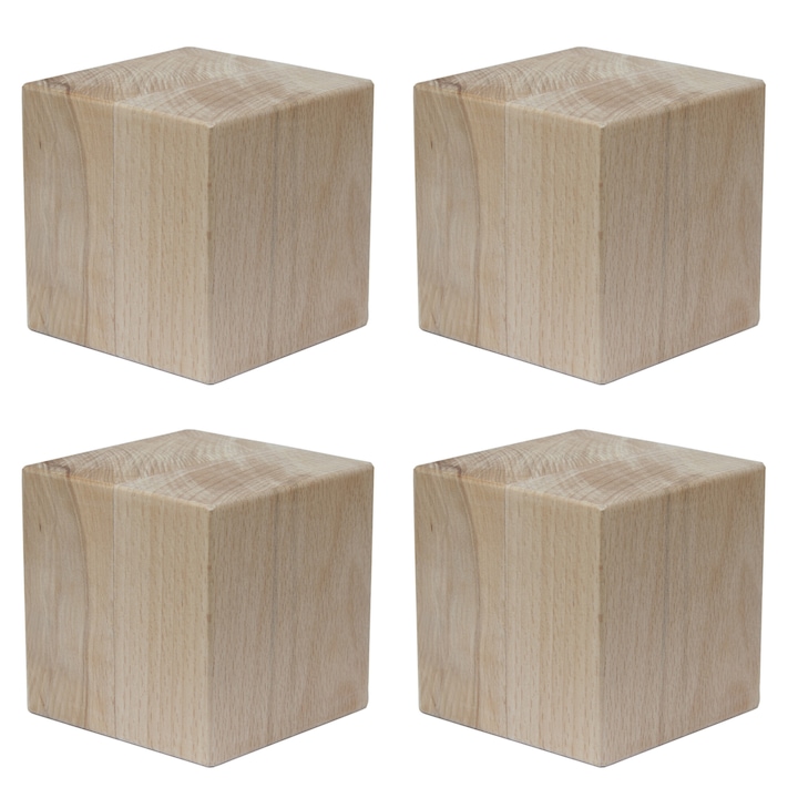 Set 4 cuburi din lemn de fag, 8 cm
