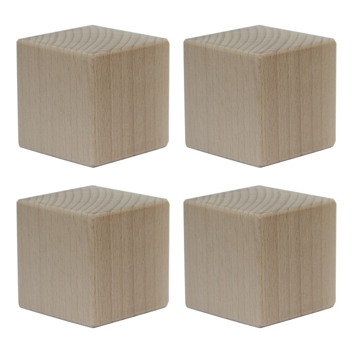 Set 4 cuburi din lemn de fag, 5 cm