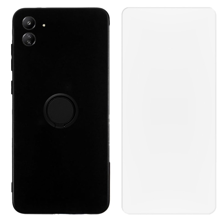 Защитен комплект за Xiaomi Redmi 13C 4G, цветен пръстен и капак от фолио, устойчив силикон, микрофибър, против надраскване, против удар, 360 метален пръстен, защита на камерата, повдигнати ръбове, черен