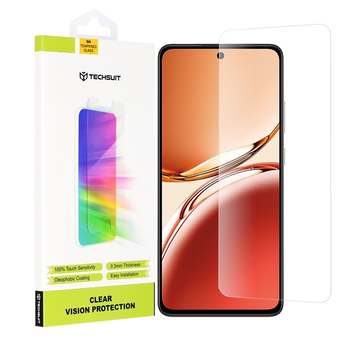 Протектор за екран Techsuit Clear Vision за Oppo Reno12 FS 5G / Reno12 FS 4G / Reno12 F 4G / Reno12 F, закалено стъкло, пълно лепило