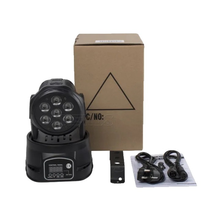 Echipament de lumini Moving Head, 7x12W RGBW, control multi-mod, priza EU, IP20