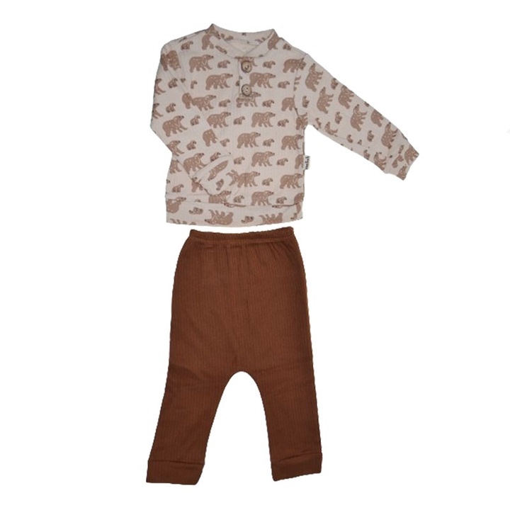 Compleu 2 piese pantaloni si bluza pentru baieti Mini Junior CMPMJ-1, Maro 109893