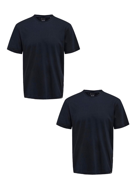 2 db-os férfi póló készlet, Only & Sons, pamut, sötétkék, Tengerészkék