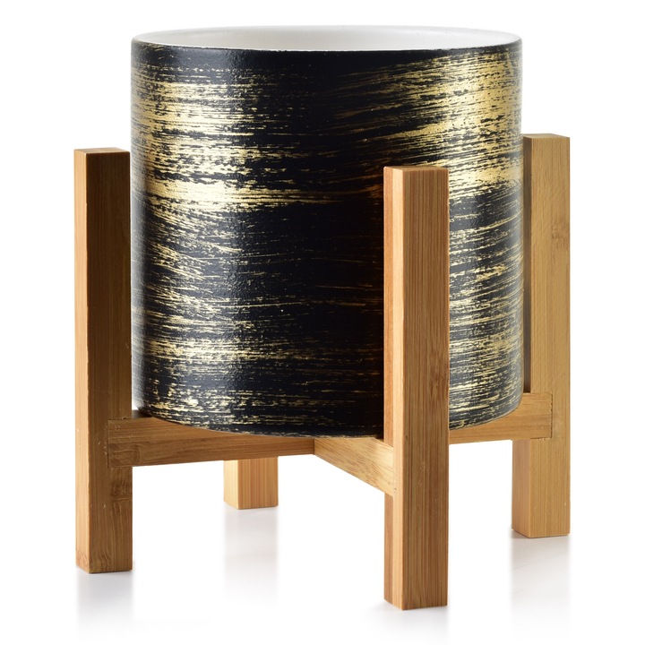 Ghiveci Ava Mondex cu suport, ceramica, 12,5x12,5x11,7cm, multicolor