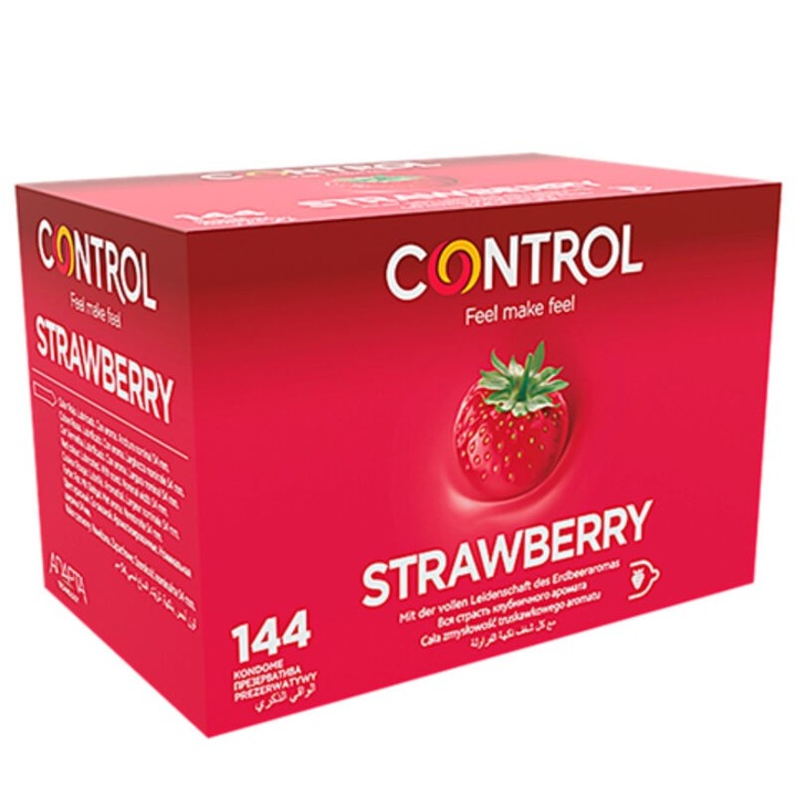 Set Prezervative Control Adapta Strawberry, Parfum Capsuni, Latex Medical, 54mm, 144 buc