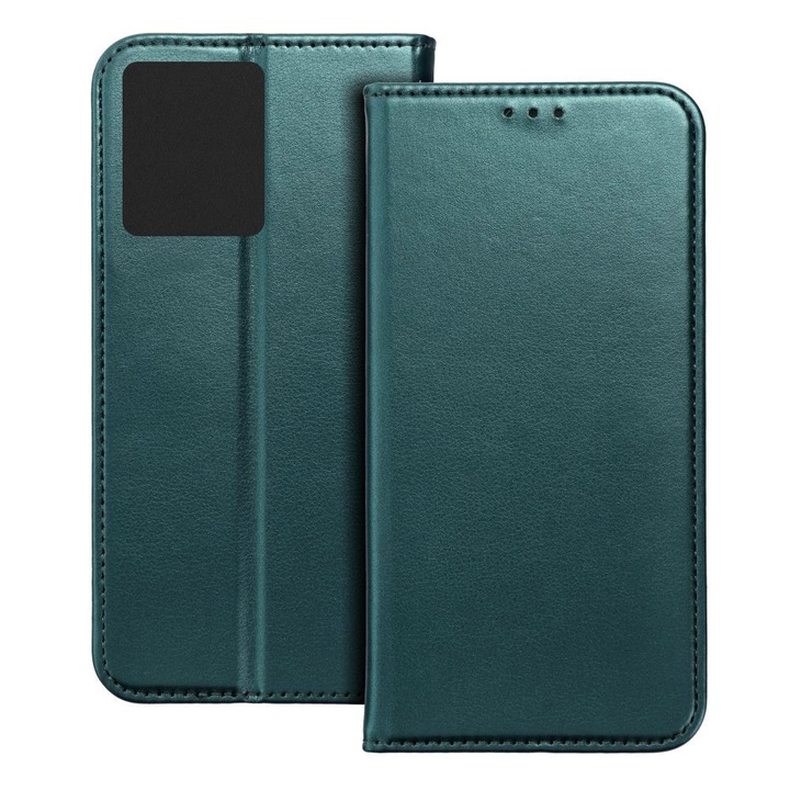 Husa pentru Motorola Moto G84, Piele ecologica, Premium PU Leather Book, Buzunar card, Inchidere magnetica, Functie stand / suport, Decupaj difuzor apeluri, Acoperire completa 360 de grade, Protectie fata-spate, Tip carte, Verde inchis