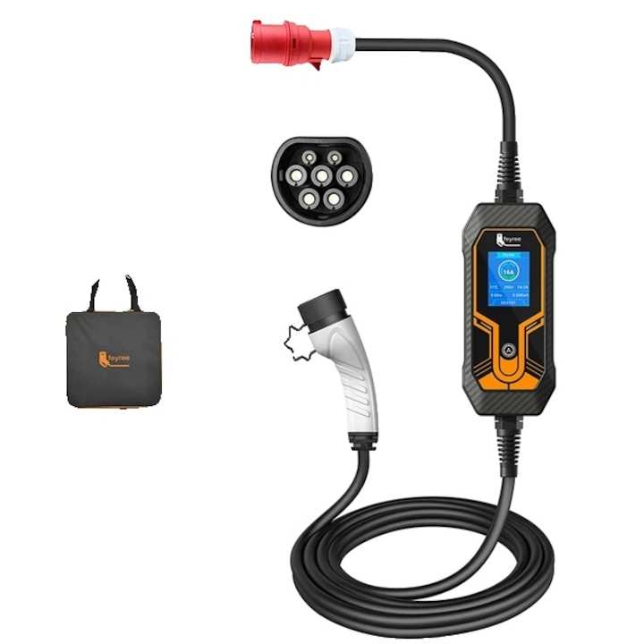 Statie de incarcare portabila pentru vehicule electrice, Feyree, 11kW, 16A, trifazic, 5m, fara adaptor, Type2, compatibil IEC 22837-2, IP65