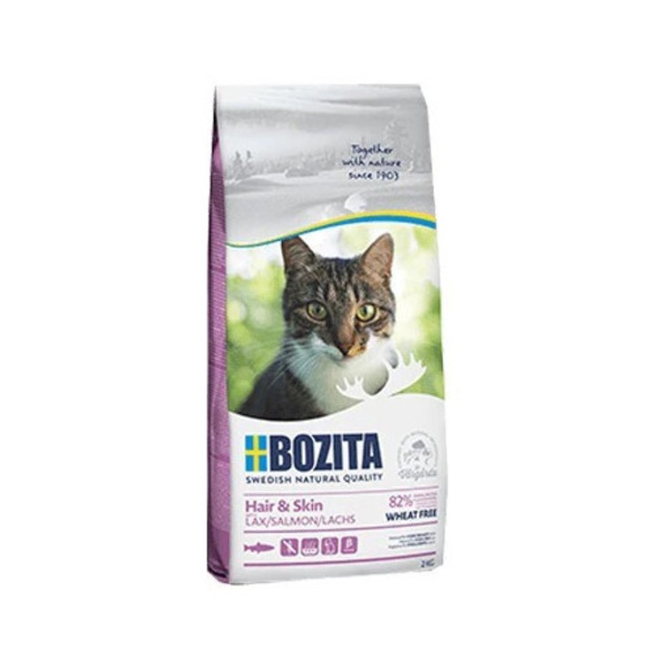 Hrana uscata pentru pisici Bozita Hair & Skin, somon si pui, pentru piele si blana, 2kg