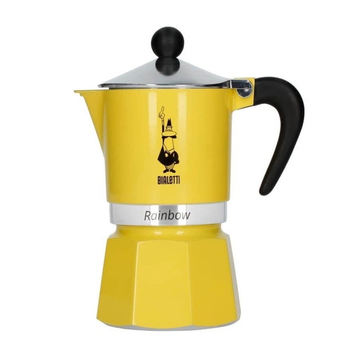 Espressor pentru aragaz Bialetti, Rainbow, 140ml, aluminiu/plastic, galben