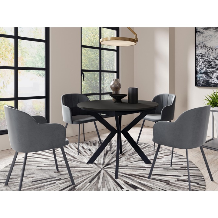 Masa extensibila Ulania 100, negru / negru molet, 100x100x76 cm, Mirjan24
