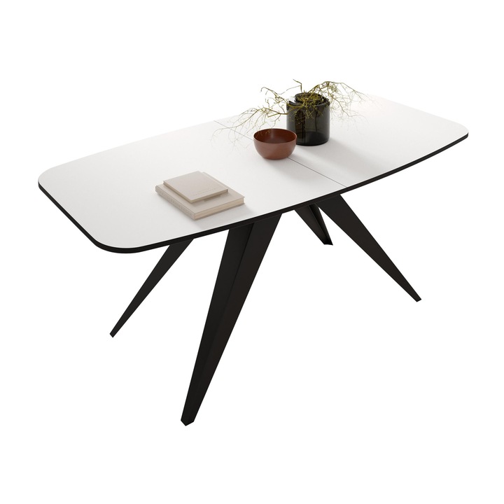 Masa Gisuvo 160, negru / alb arctic, 160x80x76 cm, Mirjan24