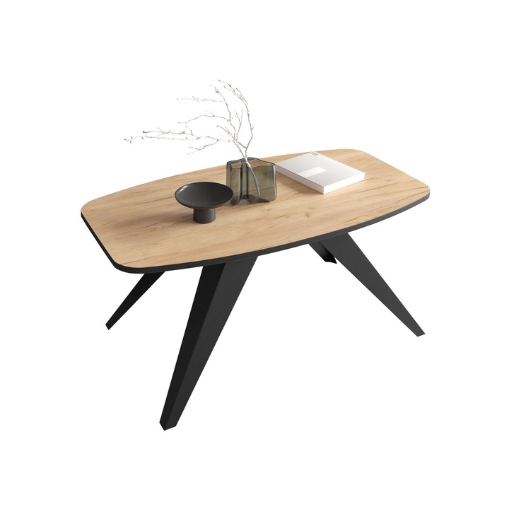 Masuta pentru cafea Messirt, negru / stejar craft auriu, 120x60x48 cm, Mirjan24