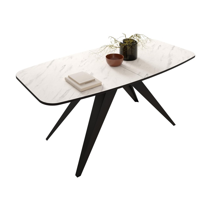 Masa Gisuvo 160, negru / marmura bianco, 160x80x76 cm, Mirjan24